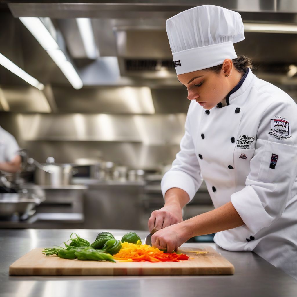 A culinary student practices chopping vegetables.