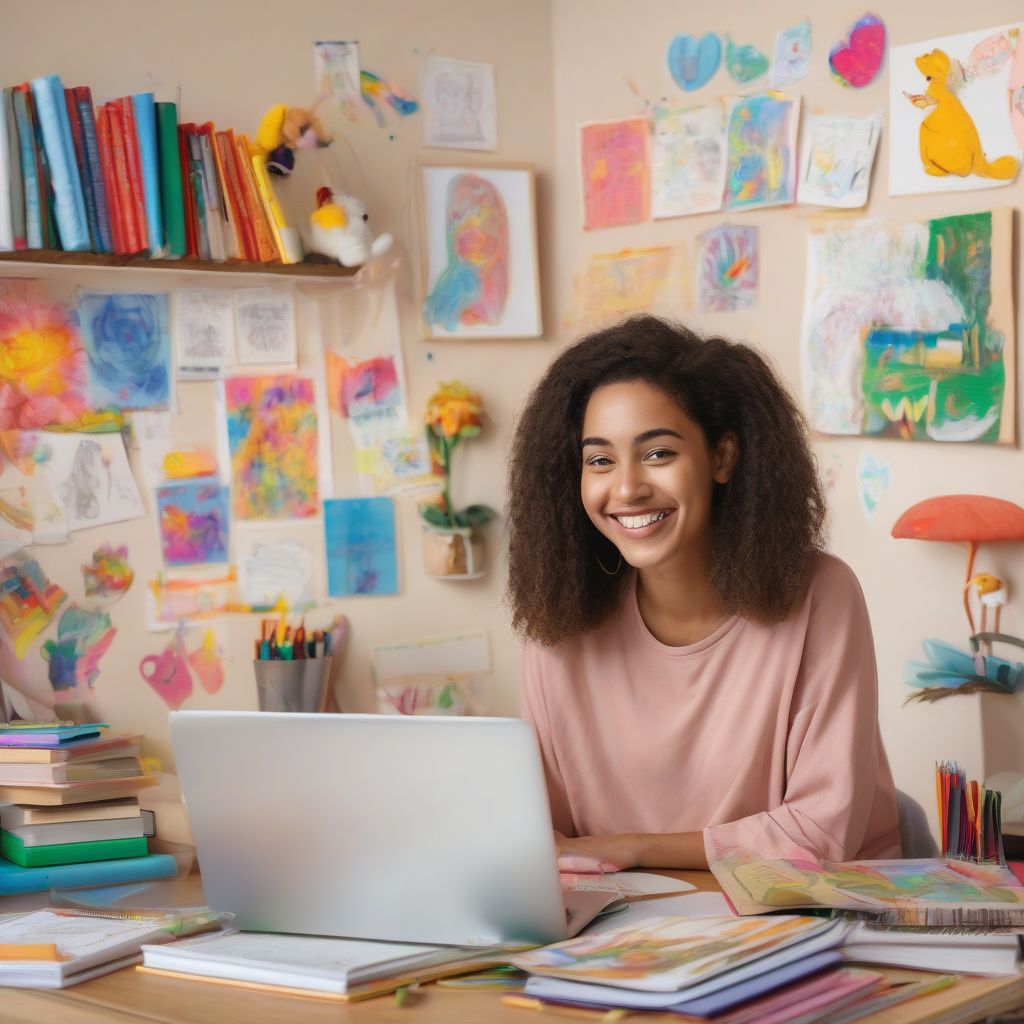 Online early childhood education student studying on laptop