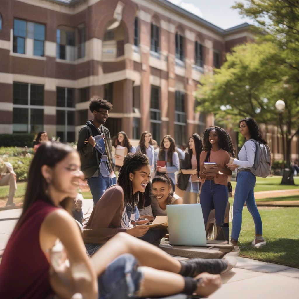 Diverse students on a vibrant college campus